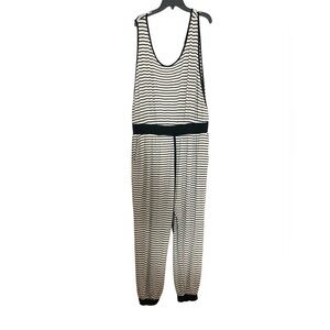 Vintage Freshmint Lagenlook Casual Striped Jumpsuit V-neck V-back Black White 3X